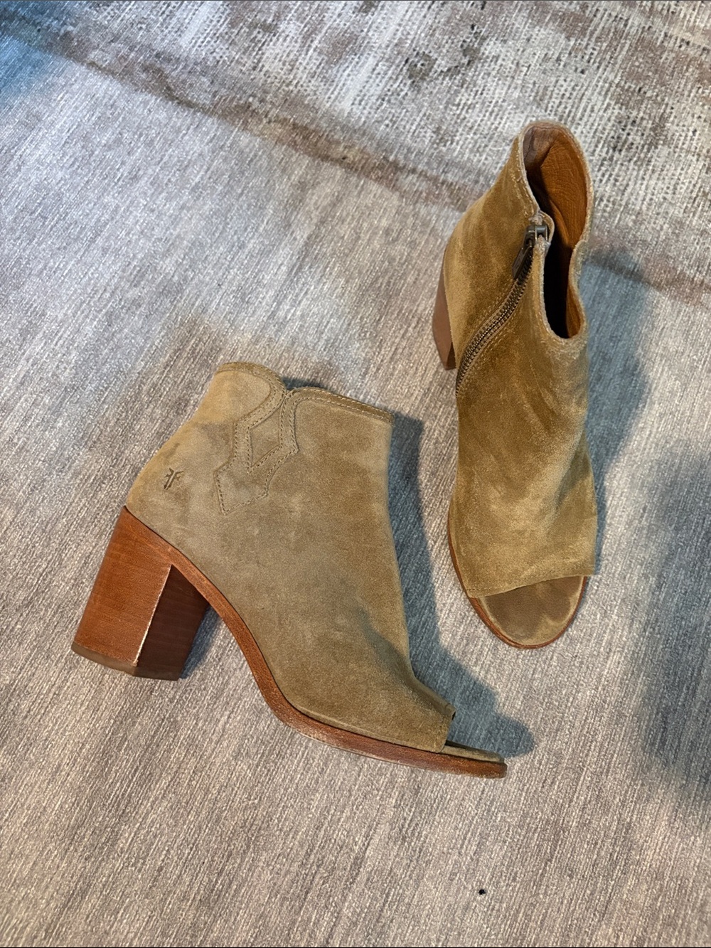 Frye Suede Peep-Toe Ankle Booties - Olive